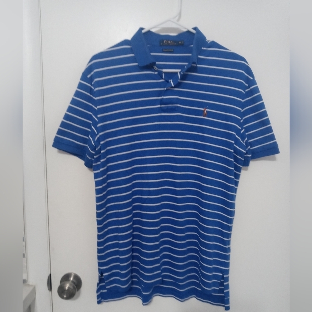 Polo Ralph Lauren Men's pima Soft Touch Blue white striped Short sleeve Polo M